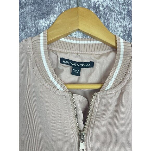 Harlowe & Graham Soft Blush Pink Varsity Jacket lightweight Tencel Womens Sz XS - Picture 3 of 12